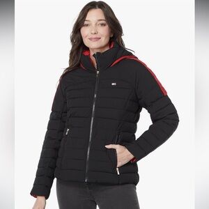 Tommy Hilfiger Women's Sportwear Hooded Puffy Packable Jacket With Logo Black XS